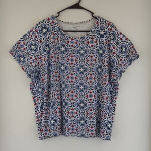 Stylish Blue and Red Patterned Women's Top